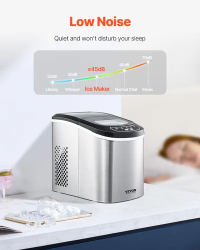 Vista 6 de VEVOR Máquina de hielo para encimera, 9 cubos listos en 6 minutos, 33 libras en 24 horas, máquina de hielo portátil autolimpiante con cuchara