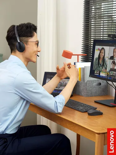 Vista 9 de Auriculares con cable Lenovo con cancelación activa de ruido (ANC), conectividad USB-C y USB-A, Certificado para Zoom, Cancelación activa de ruido