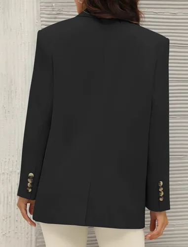 Vista 8 de Sucolan Blazers de gran tamaño para mujer, de manga larga, frente abierto, casual, chaqueta de solapa con botones, chaqueta de traje con bolsillos