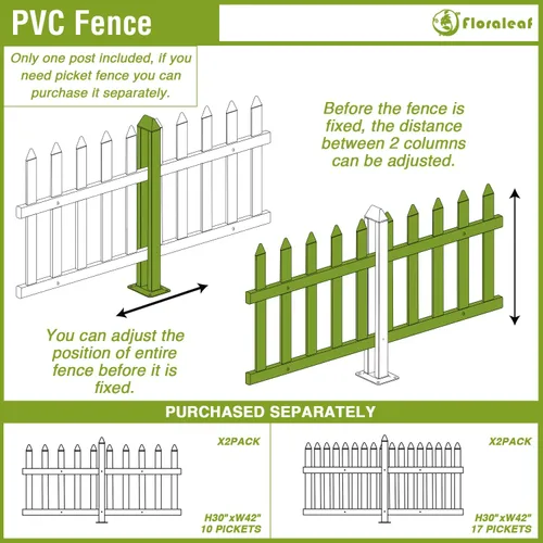 Vista 5 de Pilar de PVC 30 "H poste durable blanco para jardín vinilo piquete valla recta