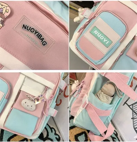 Vista 3 de Mochila coreana de viaje kawaii japonesa en tonos pastel estética mochila de viaje para adolescentes niñas mochila para estudiantes mochila ITA