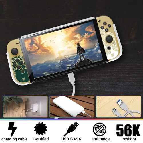Vista 7 de Orzly Accessory Bundle kit for Nintendo Switch Oled Accessories Essentials Pack Case and Screen Protector Comfort Grip Cover Headphones charger