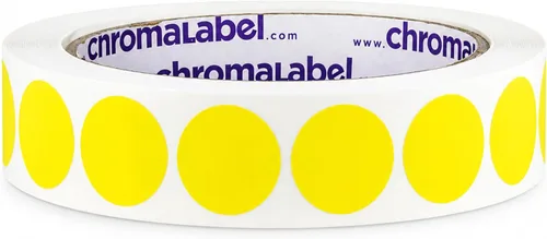 Vista 17 de ChromaLabel Kit de puntos verdes y amarillos fluorescentes con código de color extraíble de 3/4 pulgadas, 2 rollos, 1000/rollo