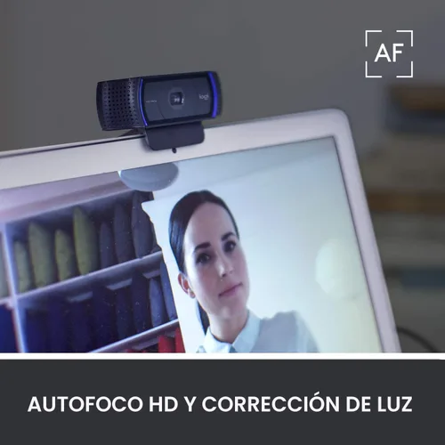 Vista 3 de Cámara web HD Pro C920 Logitech, visualización panorámica 1080P videollamadas y grabación, Negro