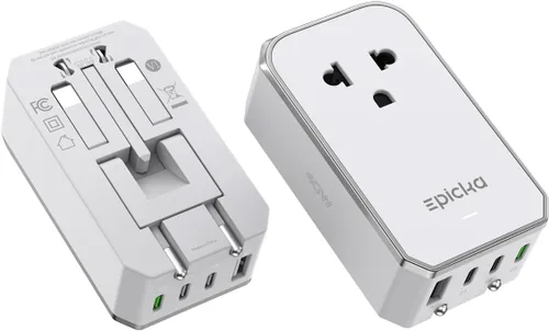 Vista 9 de EPICKA Air 40W Adaptador de viaje universal, adaptador de corriente internacional de carga rápida PD con 1 AC y 4 puertos USB, artículos compactos