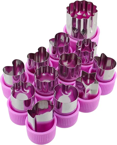 Vista 2 de Spec101 Picador de verduras – 12 piezas mini picadora de alimentos con flores, animales y forma de frutas para golosinas