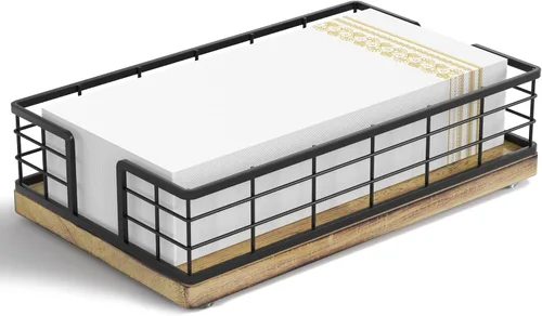 Vista 35 de Servilletero para mesa, dispensador de servilletas de hierro de acacia para cocina, mesa de comedor, granja, cóctel, picnic, soportes de madera