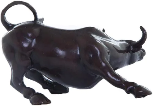 Vista 3 de Figura de toro de Wall Street de latón, atrae riqueza, marrón