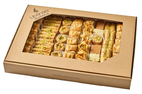 Vista 2 de Baklava Surtido de 4 libras – Auténtica caja de regalo de pastelería libanesa, recién horneada diariamente, pequeño postre gourmet, perfecta
