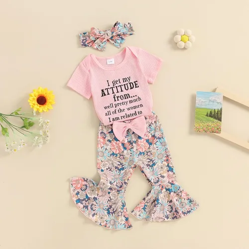 Vista 52 de Sejardin Ropa de verano para bebé y niña, recién nacida, manga corta, con letras, mameluco elástico con diadema