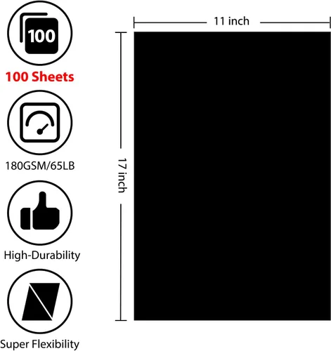 Vista 2 de OcePor 100 hojas de cartulina negra de 11" x 17", 65lb/180gsm Cartulina negra, papel de cartulina gruesa, papel de cartulina pesado para impresora
