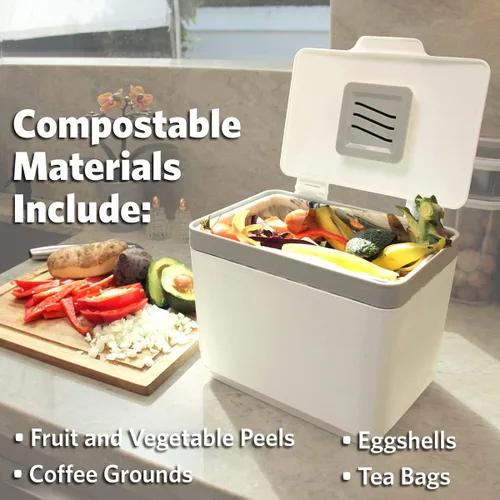 Vista 8 de GLAD Contenedor de abono para cocina, 1.5 galones, recipiente de plástico con cesta interior extraíble, soporte de almacenamiento de bolsas
