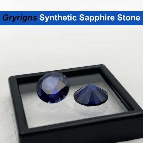 Vista 3 de Gryrigns Redondo brillante suelto sintético zafiro piedra azul corindón corte piedra preciosa facetada 3A VVS (1 ct-7.5ts, 1 unidad)