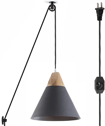 Vista 18 de Kiven Lámpara colgante de polea enchufable, luz colgante ajustable con cable de interruptor de atenuación de 15 pies, pantalla de aluminio macarón