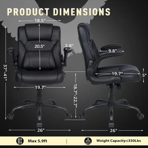 Vista 2 de Silla de Oficina para el Hogar con Soporte Lumbar, Asiento Engrosado de 5", Pequeña Silla de Escritorio Mecedora de Cuero PU, Cómodas Sillas