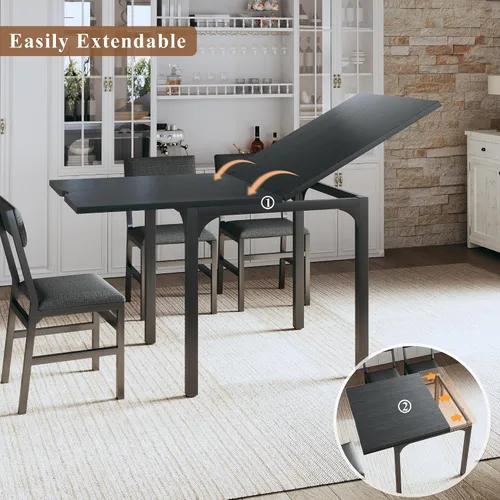Vista 3 de Juego de mesa de comedor de 7 piezas para 4-6, sillas extensibles para mesa de cocina, juego de 6 con 6 sillas, mesa de comedor rectangular