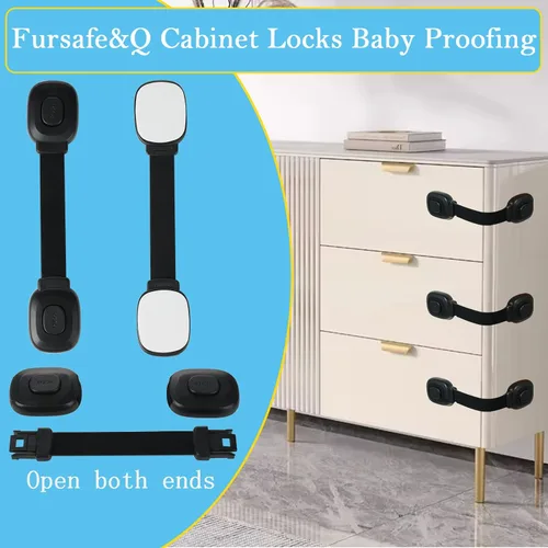 Vista 3 de Fursafe&Q Cerraduras de gabinete a prueba de bebés, correa de seguridad para niños, color negro, a prueba de niños, cerradura de nevera, cajón