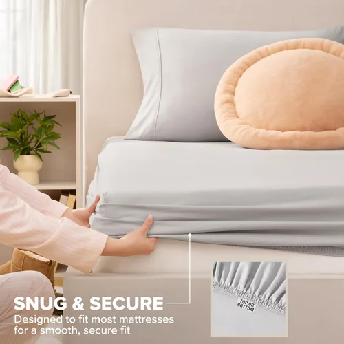 Vista 4 de UGG Hedi - Juego de sábanas tamaño individual, transpirable y refrescante Esencial para dormitorio universitario, microfibra refrescante, bolsillo