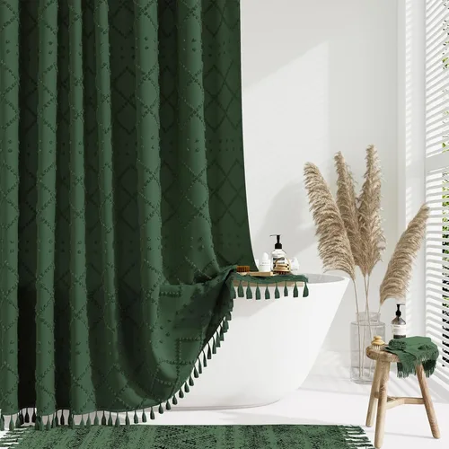 Vista 10 de Dynamene Cortina de ducha de tela de 36 x 72 pulgadas, diseño bohemio, geométrico, a rayas, para baño, juego de cortina de ducha estrecha gruesa
