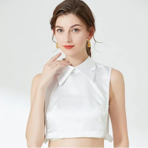 Vista 2 de Blusa de media camisa con cuello falso desmontable para mujeres y niñas