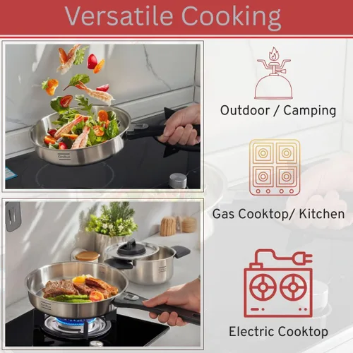 Vista 7 de Juego de utensilios de cocina de acero inoxidable para acampar, sartén con mango desmontable, ollas anidables para mochileros, campamento y cocina