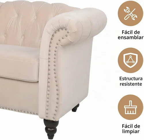 Vista 5 de QHITTY Silla decorativa, silla Chesterfield moderna tapizada de terciopelo con respaldo copetudo para muebles de sala de estar (beige)