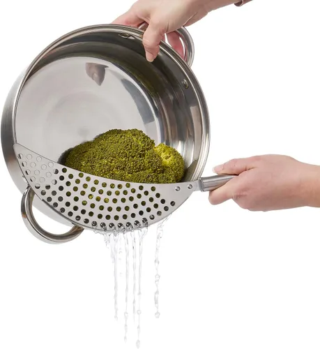 Vista 4 de HIC Kitchen - Colador de olla de media luna, acero inoxidable, drena líquidos de alimentos hervidos o al vapor