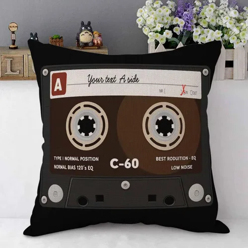 Vista 4 de Mugod Funda de cojín de cassette de audio retro, tocadiscos de música de bajo ruido de los años 80, cinta de plástico de algodón y lino, funda