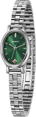Vista 11 de BERNY Relojes de plata para mujer, delicado reloj de pulsera para mujer, reloj de pulsera pequeño impermeable 3ATM, reloj de cuarzo analógico