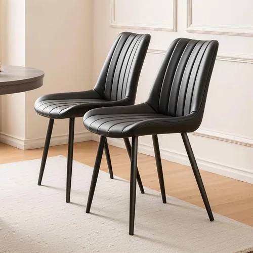 Vista 2 de TUKAILAi Juego de 2 sillas de comedor negras, sillas de piel sintética con patas de metal, sillas tapizadas para cocina, comedor, muebles modernos