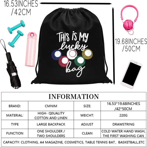 Vista 3 de CMNIM Lucky Bigo - Mochila con cordón, bolsa para jugador, regalo para los amantes de los juegos, bolsa deportiva para gimnasio, Cordón Lucky Bingo