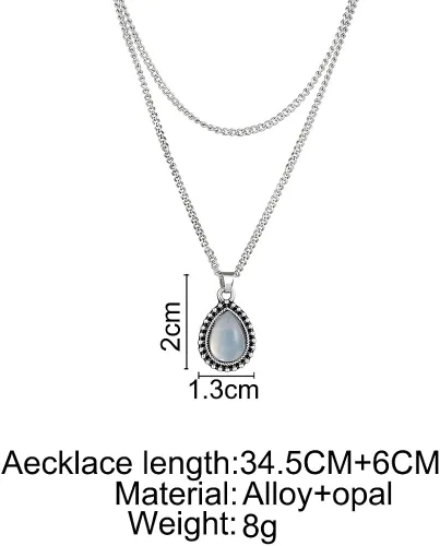Vista 2 de fxmimior Collar con colgante de gota de plata con barra en capas simple y cuello en V para mujer, Metal