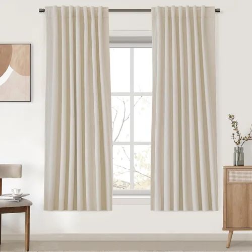 Vista 56 de UHITECH Cortinas cortas de lino de 24 pulgadas de largo para ventanas pequeñas de granja, cortinas opacas modernas para sala de estar, pestañas