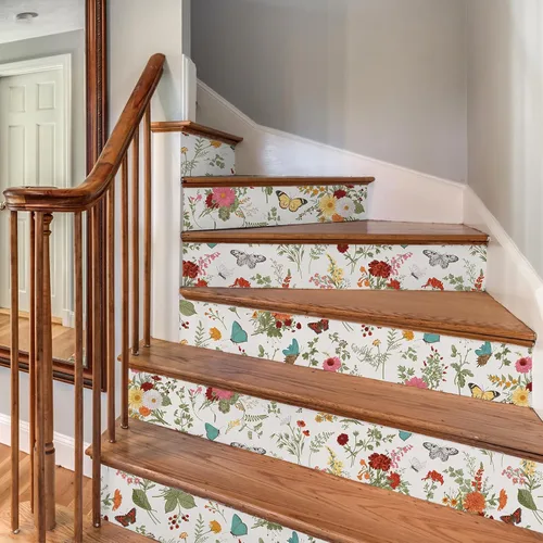Vista 9 de VEELIKE Papel tapiz de 17.7 x 118 pulgadas con diseño de mariposas y caléndulas florales, para dormitorio, baño, guardería, papel de contacto floral