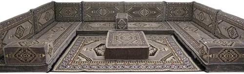 Vista 69 de arabicsofa Sofá en forma de U de estilo árabe para el suelo – Juego de Majlis hecho a mano – Sofá de estilo bohemio