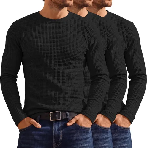 Vista 12 de Huukeay Paquete de 3 camisas térmicas tipo gofre para hombre