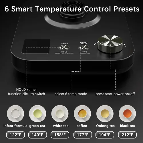 Vista 4 de Hervidor eléctrico de cuello de cisne, hervidores de té eléctricos, control de temperatura de ±1℉ para preparar café de goteo y té