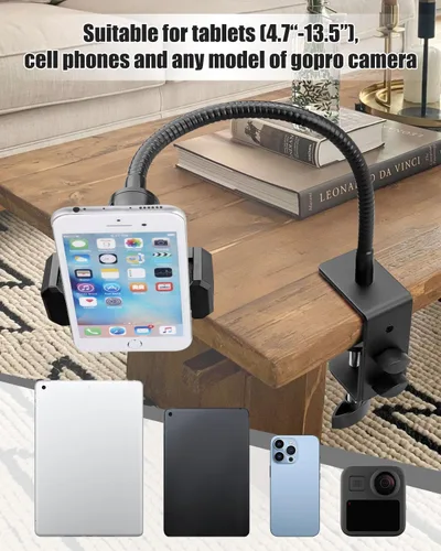 Vista 6 de Juego de soporte para tableta de cuello de cisne, soporte ajustable y flexible para teléfono para cama y escritorio, compatible con iPad Switch