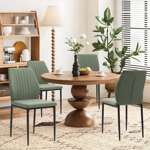Vista 14 de Juego de 4 Sillas de Comedor, Sillas de Comedor de Madera Tapizadas, Sillas de Cocina de Tela Moderna de Mediados de Siglo con Patas de Metal, Tela
