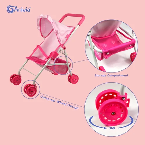 Vista 7 de Colección de muñecas de bebé, cochecito de muñeca Anivia, diseño de corazón, regalos para niños pequeños y niñas, cochecito de muñeca plegable