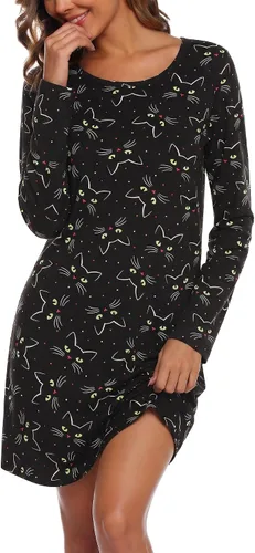 Vista 22 de ENJOYNIGHT Ropa de dormir de algodón para mujer, camisón de manga larga con estampado de camiseta para dormir ABC