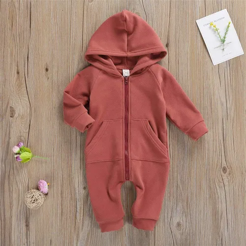 Vista 7 de FYBITBO Mameluco con capucha y cremallera para bebés, niños y niñas, mameluco de manga larga para otoño e invierno, ropa cálida