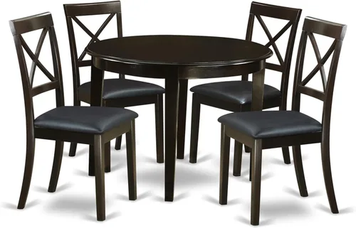 Vista 10 de East West Furniture BOST5-CAP-C - Juego de comedor de 5 piezas para 4 personas, incluye una mesa de cocina redonda y 4 sillas de comedor de tela