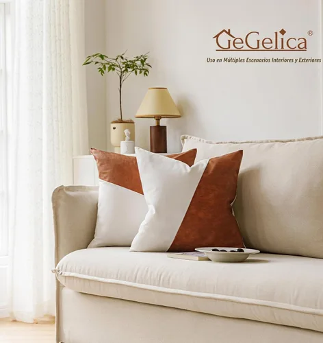 Vista 8 de GEGELICA Fundas de almohada de lona blanca de retazos de piel sintética 2-Blanco y marrón