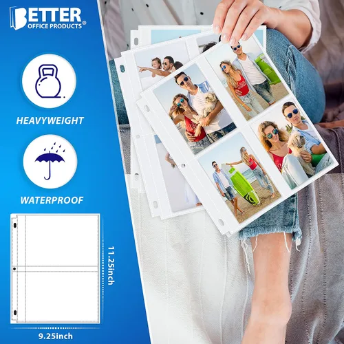 Vista 6 de Better Office Products Hojas de repuesto para álbum de fotos, 3.5 x 5 pulgadas, pesadas, de 3 anillos transparentes de diamante, 200 fotos en total