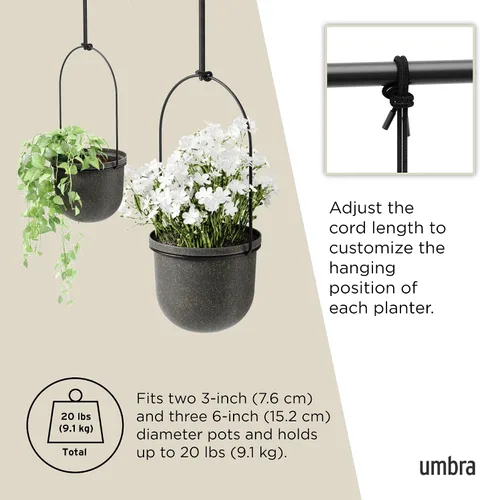 Vista 5 de Umbra Triflora - Maceta colgante para ventana, jardín de hierbas de interior, juego de 5, color negro