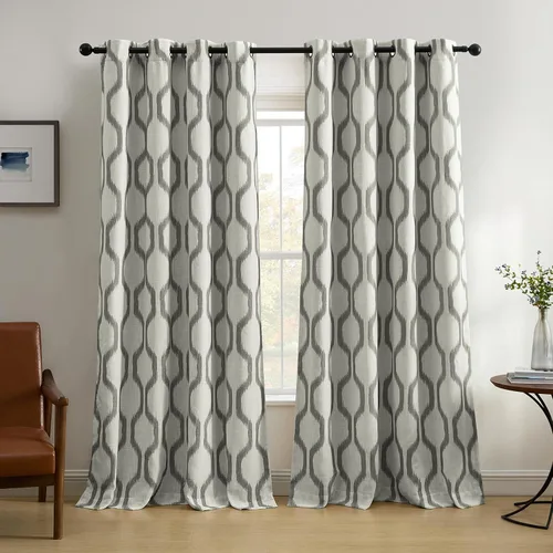 Vista 11 de Elrene Home Fashions Renzo Ikat - Cortina de panel de lino con diseño geométrico para ventana, para oscurecimiento de habitación Negro