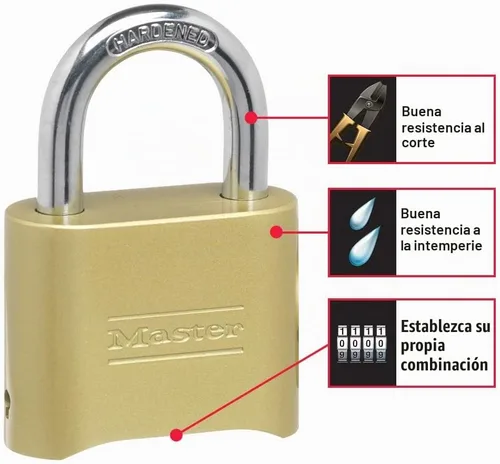 Vista 3 de Master Lock Candado de Combinación Dorado, Cerradura de Portón para Valla o Cobertizo al Aire Libre, Cerradura Pequeña con Código Personalizable