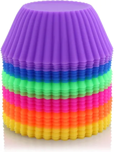 Vista 4 de New Star Foodservice 44270 Vasos de silicona reutilizables para hornear y forros para cupcakes, juego de 24