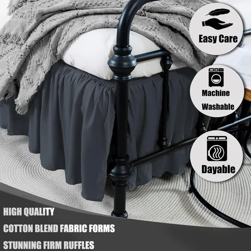 Vista 2 de TSUTOMI Falda de Cama Negra Tamaño Twin con Volantes y Esquinas Divididas, Falda de Cama Twin Caída de 12 Pulgadas, Falda de Cama Tamaño Twin Negra